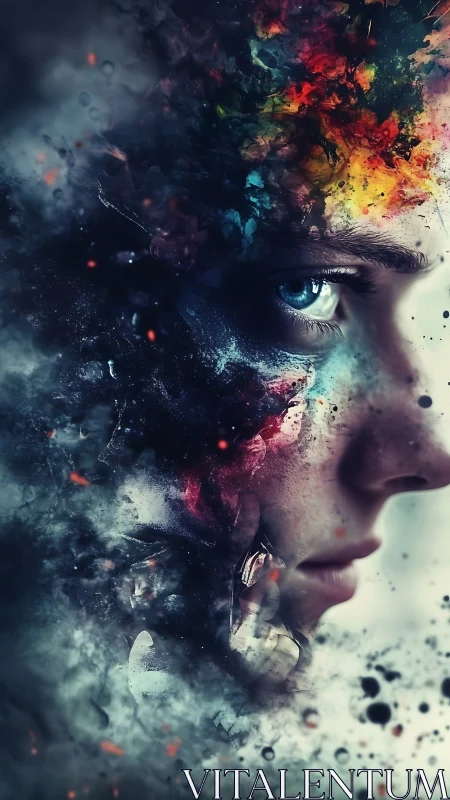 Starlit mindburst portrait wrapped in cosmic painted smoke.