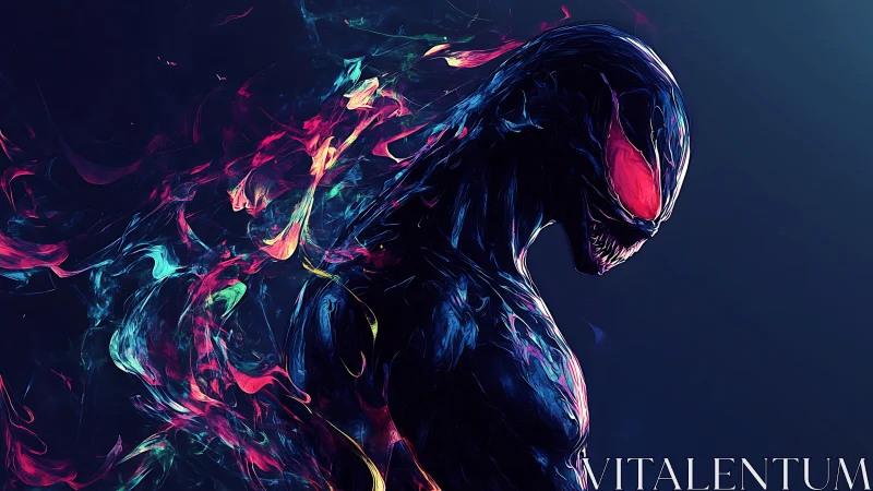 Vivid alien creature glows with swirling neon cosmic energy