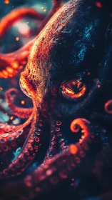 Fiery deep sea octopus swirling through glowing currents.