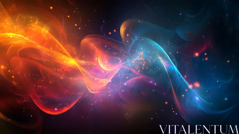 Chromatic energy waves in vibrant cosmic nebula space.