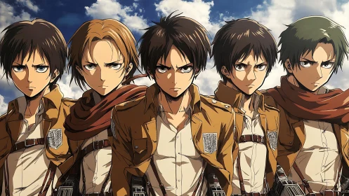 Fierce anime squad stands united in crisp Survey Corps gear