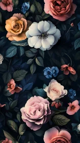 Baroque Floral Garden on Dark Background.