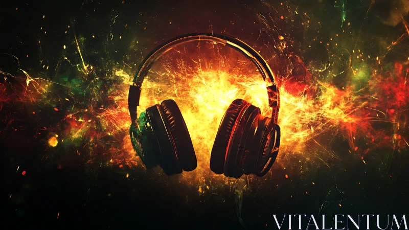 Headphones cradle a supernova of sound in burning color