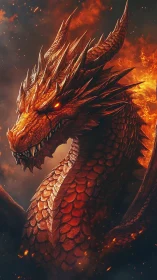 Fiery red dragon portrait with detailed scales and flames.