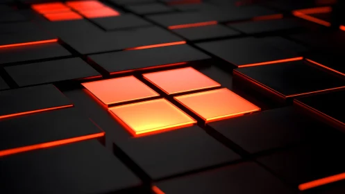 Glowing Red and Black 3D Tiles in Futuristic Digital Art Style.