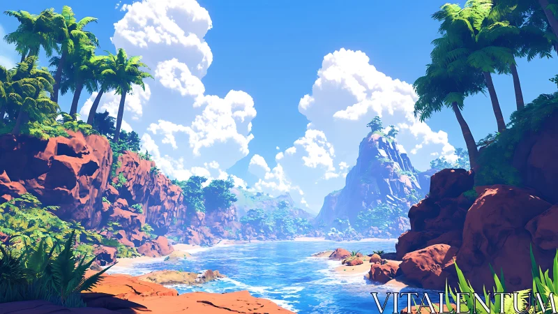 Tropical Canyon Valley with Luminous Sky.