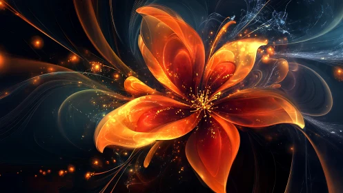 Luminous fiery flower blooms within swirling cosmic void