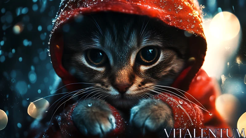 Holiday Cat Portrait in Red Festive Attire.