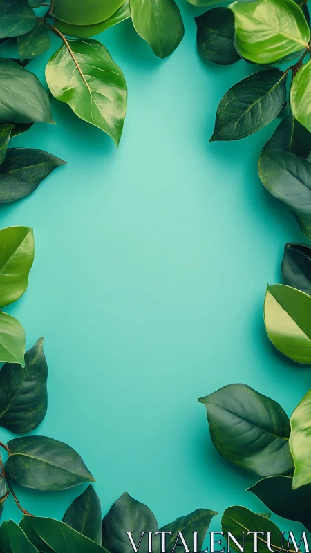 Gentle green leaves frame a calm teal background beautifully
