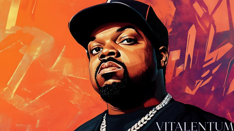 Hip hop portrait with bold orange abstract background.