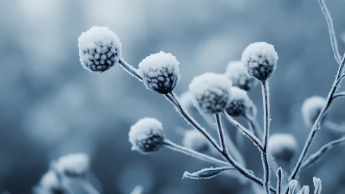 Frosted seed pods cling to winter branches.