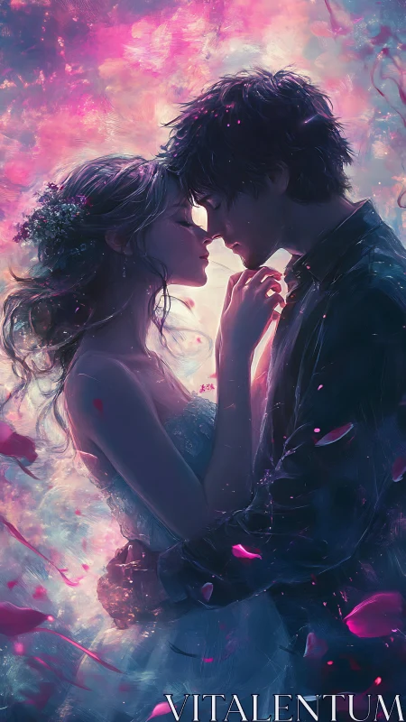 Luminous Embrace: Digital Romance in Neon Gradient Atmosphere.
