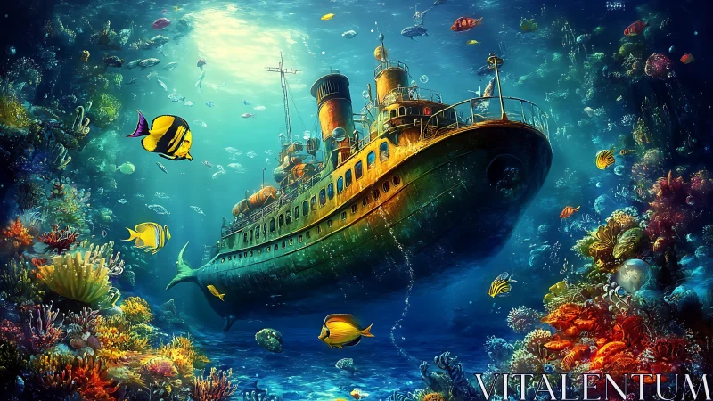Sunken steamer dreams beneath corals in borrowed starlight