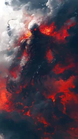 Humanoid figure composed of fire and smoke occupies vertical frame