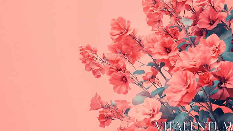 Coral Pink Geranium Flower Cluster Botanical Study Against Monochromatic Background