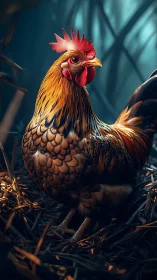 Rooster's Crimson Crown: A Farmyard Phoenix Awakens.