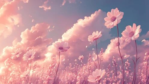 Luminous Daisy Field: Surreal Sky Rendering with Atmospheric Depth.