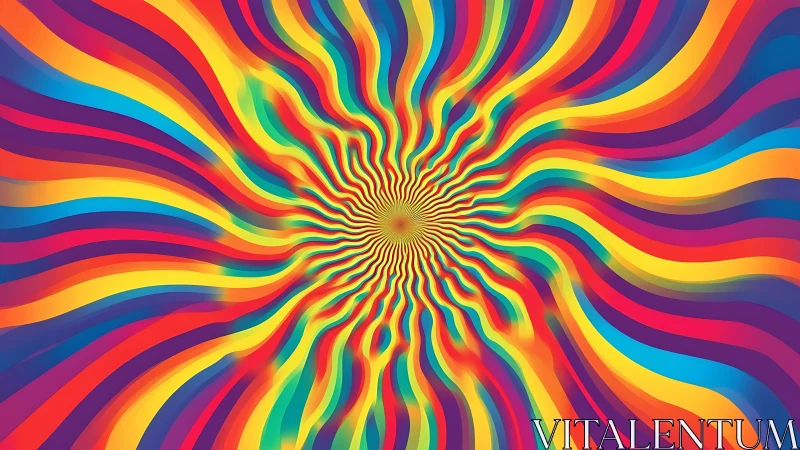 Radial rainbow vortex with concentric wave distortion lines.