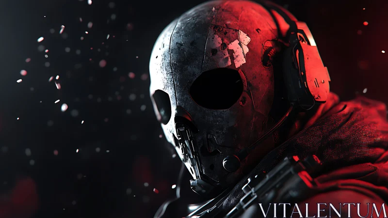 Armored skull soldier in red-lit tactical combat gear.