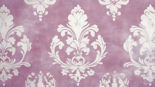White damask ornamental pattern on muted mauve ground.