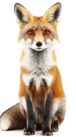 Curious red fox sits alertly against clean white studio