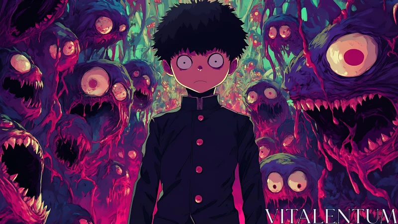 Deadpan psychic kid adrift in neon nightmare spiritscape.