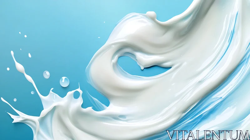 Creamy milk splash arcs over clean cyan backdrop.