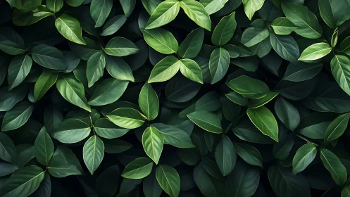 Lush overlapping green leaves in moody natural pattern.