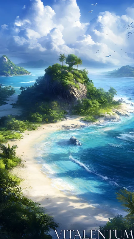 Verdant Island Paradise Emerges From Turquoise Waters.