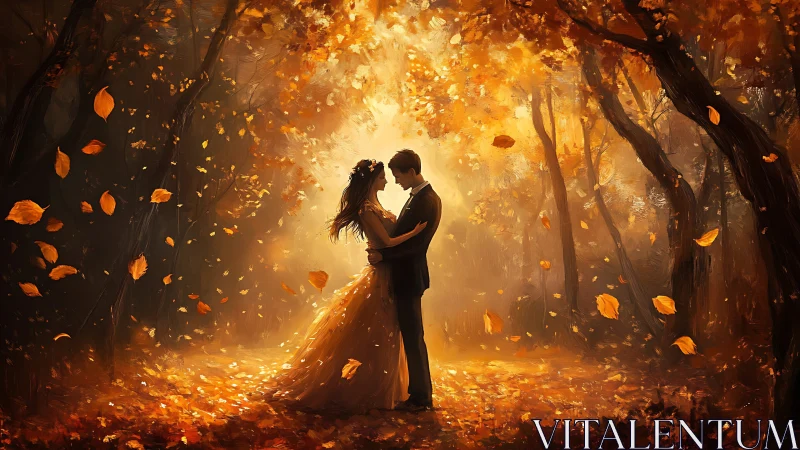 A Romantic Embrace Beneath Glowing Autumn Leaves.