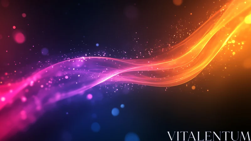 Curved bokeh light trails form dynamic neon gradient wave field