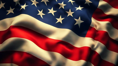 High-contrast render of United States flag with dynamic cloth waves