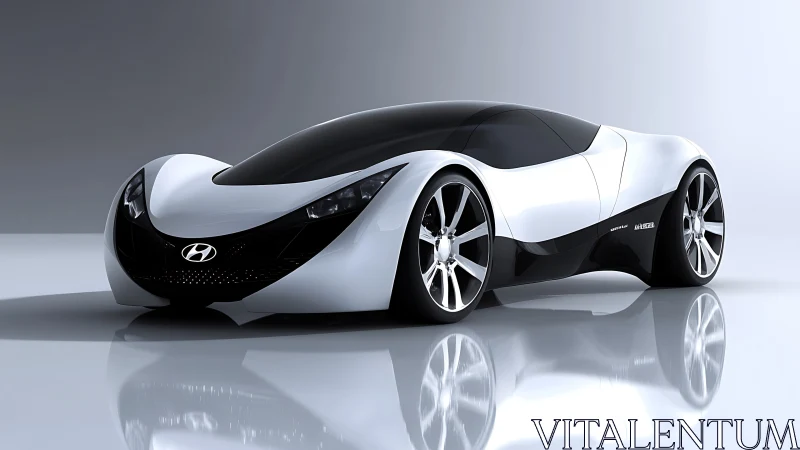 Futuristic Hyundai concept car glides across liquid chrome.