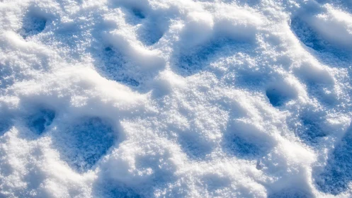 Close-up of Fresh Snow with Footprints in Soft Natural Light.
