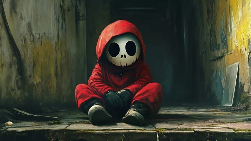 Alleyway ghoul in a red hooded suit resting between worlds.