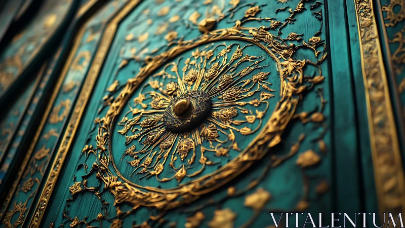 Emerald gate medallion blooms with molten golden filigree.