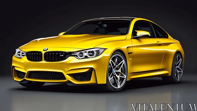 Yellow BMW coupe rendered with high-gloss studio lighting