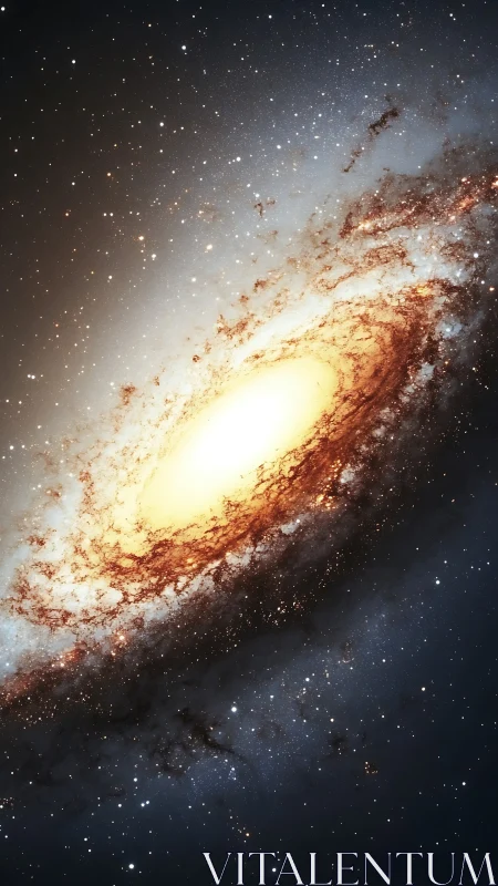 Star-swirled galaxy core blazing like a cosmic bonfire.