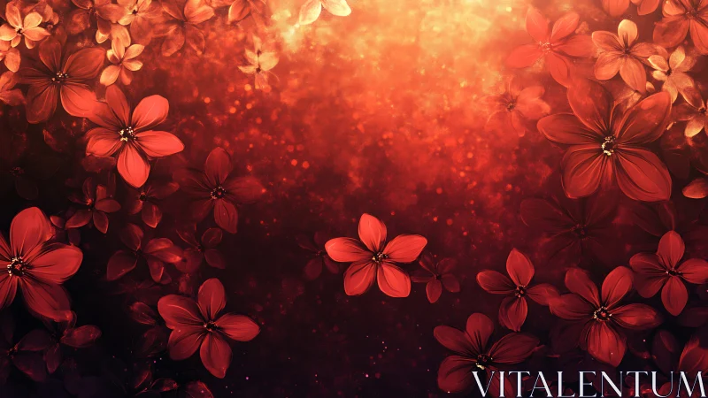Radiant Red Flowers Bloom Against Glowing Bokeh.