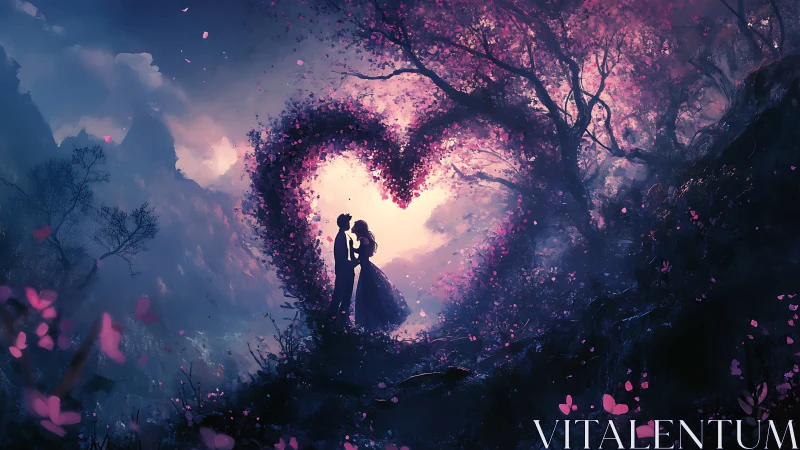 Silhouetted Figures in Flowering Botanical Archway Setting