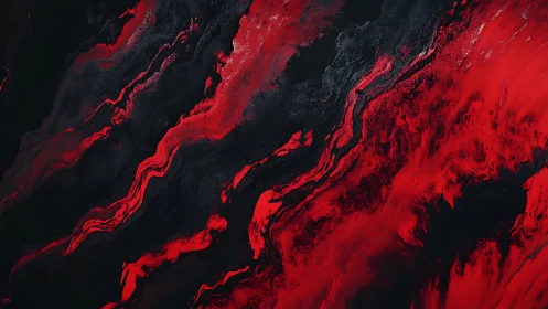Red and black fluid abstract pattern with flowing streaks.