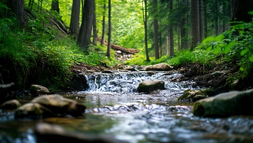 Forest Stream's Gentle Flow Through Woodland Sanctuary.