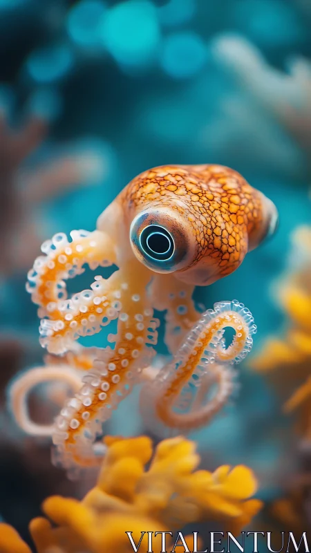 Bioluminescent juvenile octopus rendered in shallow-depth focus