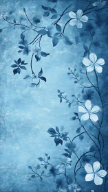 Botanical Digital Composition Rendered in Layered Blue Monochromatic Tonal Palette