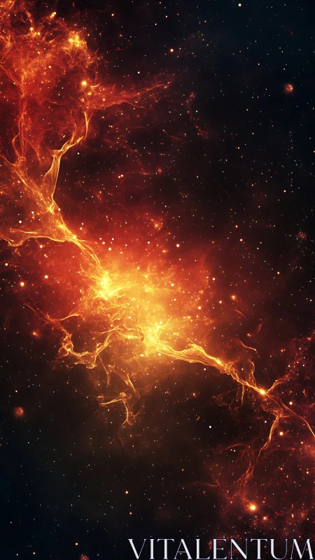 Fiery cosmic nebula stretches gently across the quiet stars