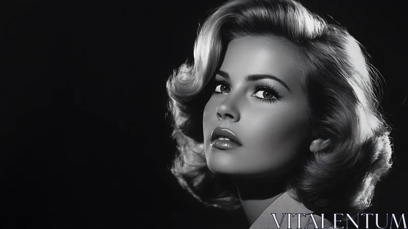 Glamorous black and white portrait with vintage studio lighting.