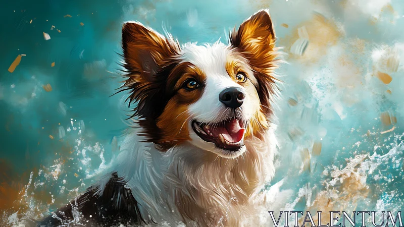 Sunlit splash-dog rockets through teal waves in gleeful motion