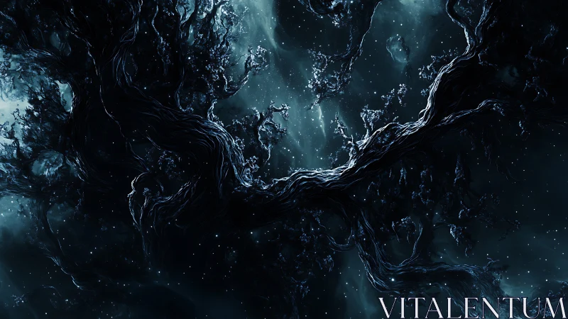 Starlit cosmic branches weaving through dreamy night sky.