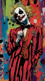 Grotesque clown figure embodies chaotic color-field portraiture