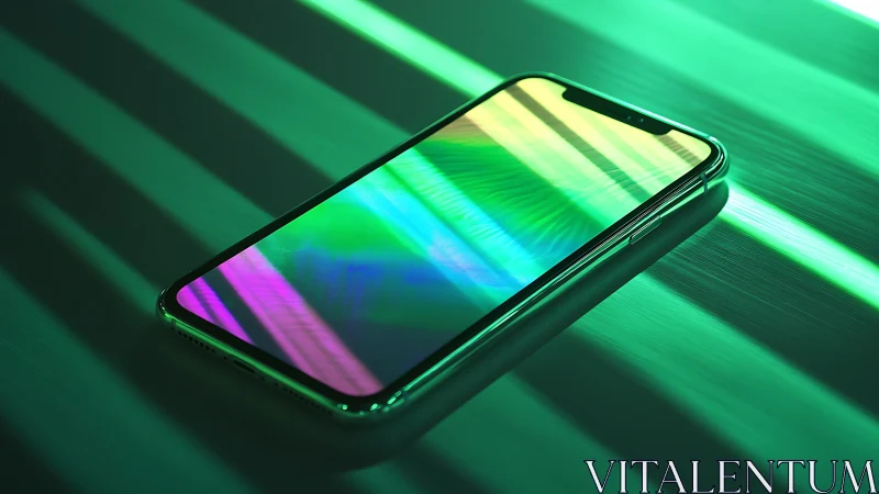 High-end smartphone illuminated by dynamic neon light streaks
